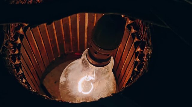 A disassembled copper stator with a hanging light, capturing the mechanical complexity of old electric generators and the creative spark of industrial design projects.