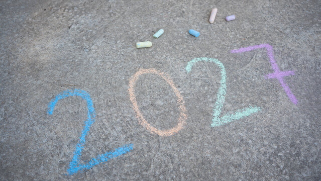 New year 2027 concept with colorful chalk numbers