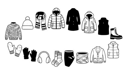 Cozy Winter Wear and Warm Clothing Vector Icon Collection © MezanurRahman