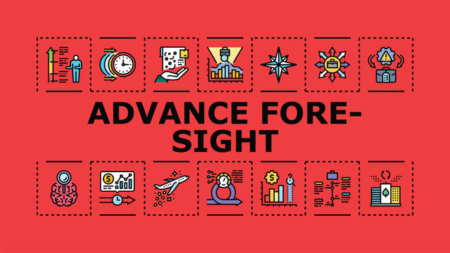 Advance foresight banner infographic. Intelligence estimation, vision preparedness, anticipation innovation icon vector illustration