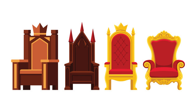 Royal king throne collection vector set with golden medieval c
