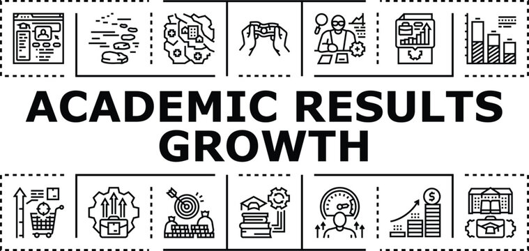 Academic results growth banner infographic. Progress advancement, excellence study, grades attainment icon vector illustration