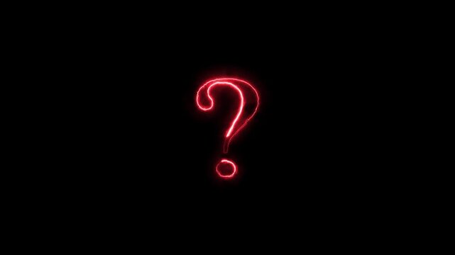 Red color question mark neon animation on black background.4k  