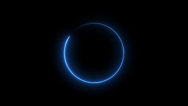 Blue color neon light trail circle on alpha channel background. 4K transparent video background.