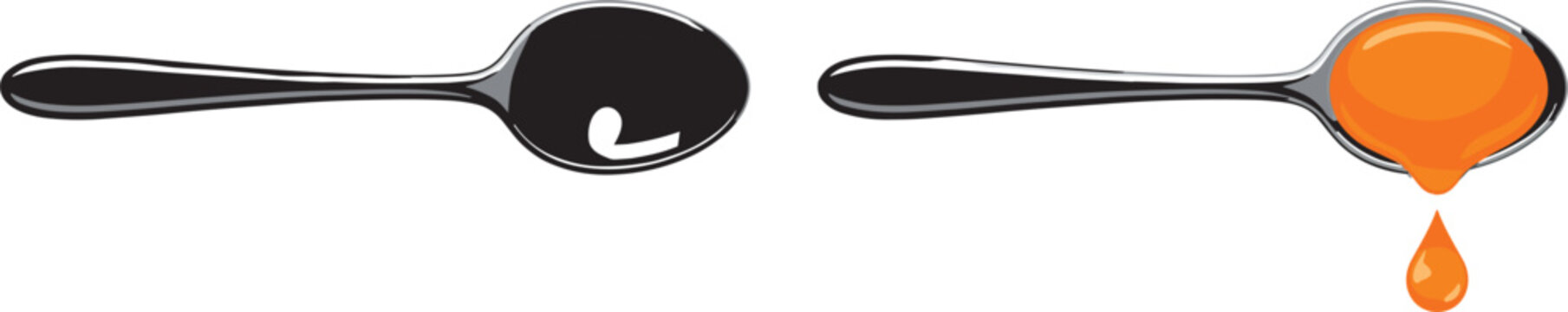 Spoon with dripping liquid syrup vector icon set featuring empty and filled tablespoon graphics.eps