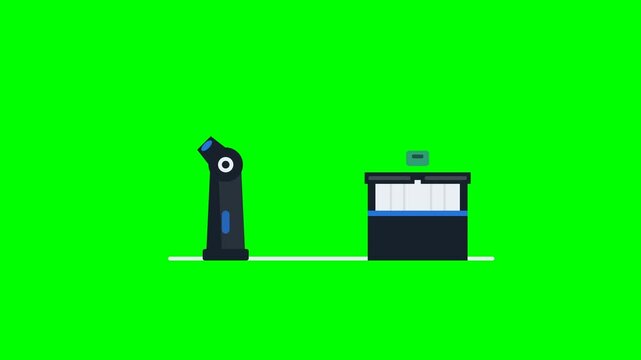 Professional OT cybersecurity animation showing threat detection, interception, quarantine containment on a green background.