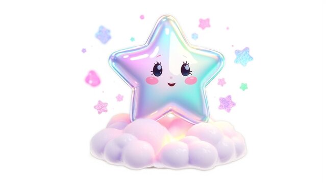 Cute Kawaii Sparkle Star Icon with Glossy Pastele Finishes