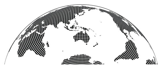 Black halftone dotted globe hemisphere vector illustration showing Asia, Australia and Pacific Ocean for geography, education and global business © Vector Design