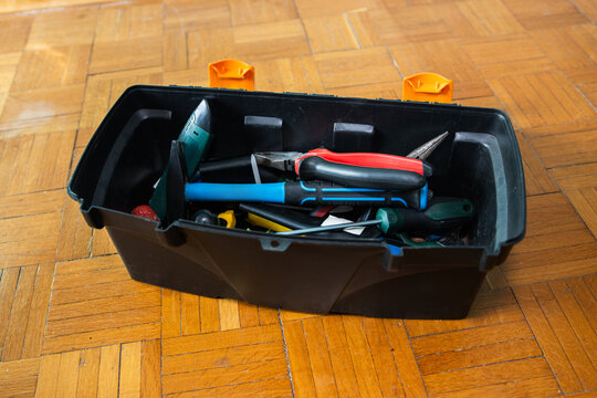 Open toolbox filled with tools. Toolbox with tools. Tool box