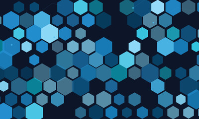 Fototapeta premium Dark background covered in a dense arrangement of blue and teal hexagons, ideal for tech and science themes.