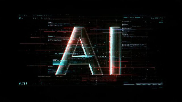 Futuristic AI Artificial Intelligence Text with Cyber Glitch and RGB Distortion Effect