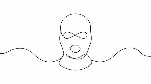 Minimalist continuous line art balaclava vector illustration ski mask headwear outline on white background