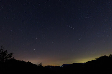 Constellations, landscape, Milky Way stars on a dark countryside skies. © astrosystem