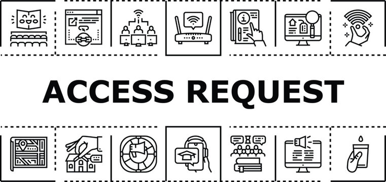 Access request banner infographic. Verification entry, privilege control, clearance identity icon vector illustration