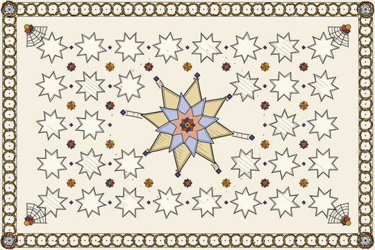 Hand-drawn Islamic geometric eight-pointed star pattern in ink