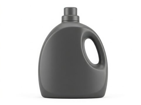 Empty grey plastic bottle of laundry detergent or fabric softener isolated on a clean white background for packaging design