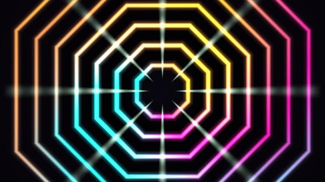 Neon geometric octagon tunnel animation motion background loop