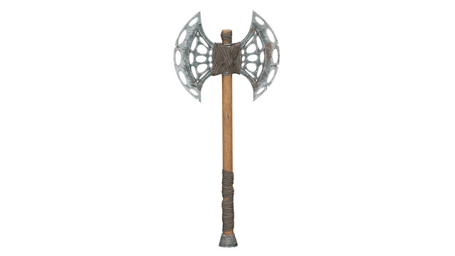 3d rendering of a fantasy battle axe with detailed design