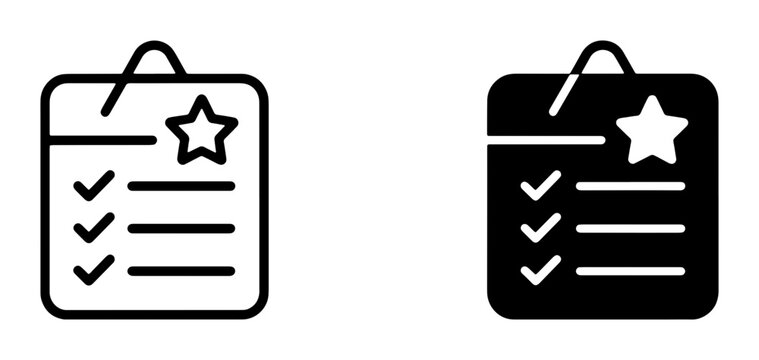 Checklist Icon Set, Task List with Star, To-Do List Vector Graphics, Clipboard Symbol for Success and Planning