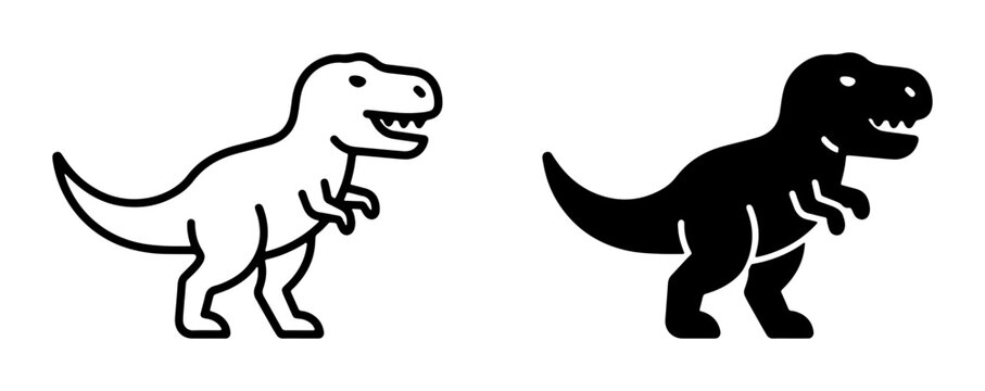Dinosaur Icons, Tyrannosaurus Rex Vector Graphics, Prehistoric Animal Silhouettes, Cartoon T-Rex Illustrations, Black and White Dino Art