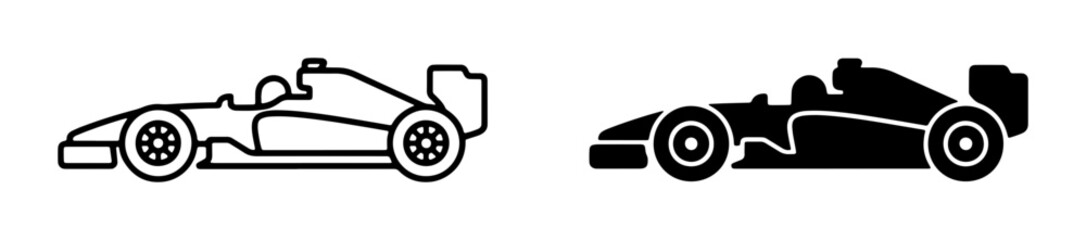 Obraz premium Formula 1 Racing Car Icons, Speed Vehicle Silhouette, Motorsport Vector Graphics, Competition Sport Symbols