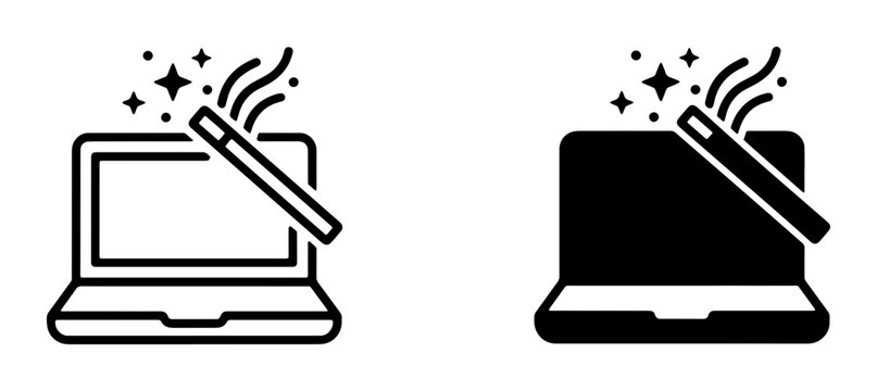 Magic Wand and Laptop Icons: Digital Transformation, Innovation, and Creative Solutions
