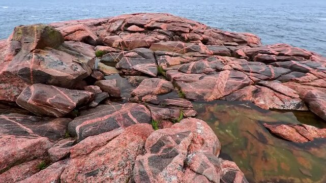 Pink Granite Coastal Rocks and Ocean in Nova Scotia
