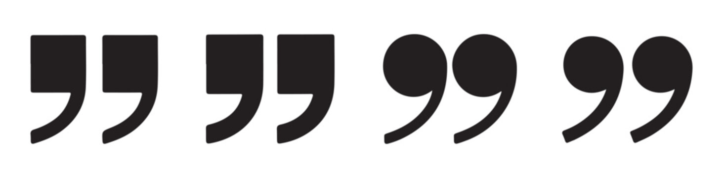 Black double quotation marks set in diverse font styles on transparent background for editorial design.