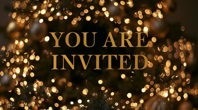 elegant festive invitation with decorated christmas tree and glowing lights animation