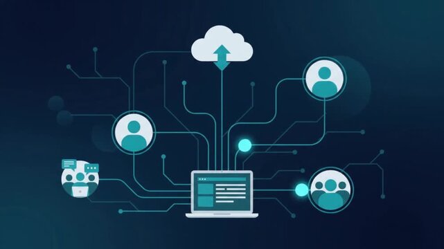 Networked Cloud Infrastructure Visualization Inserting Connections Across Laptop Screen