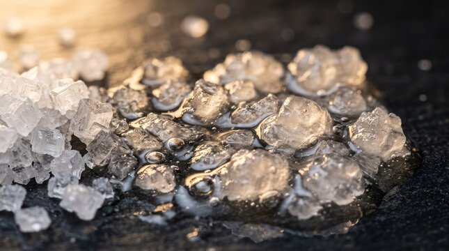Closeup of rough crystal rock with glowing minerals in dark mineral stone