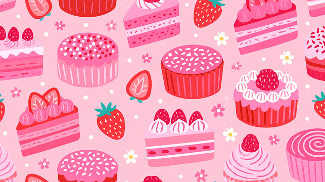 seamless pattern with cakes, Valentine's Day pastries seamless pattern , dessert wallpaper