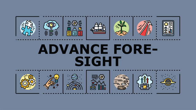Advance foresight banner infographic. Projection prediction, anticipation analysis, assessment estimation icon vector illustration