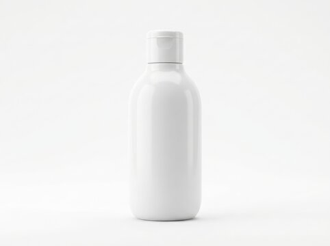 Blank white plastic cosmetic bottle mockup for shampoo or lotion skincare product packaging design on a clean bright background