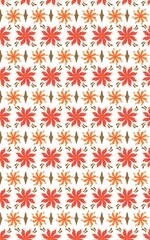 Vibrant orange and red ethnic floral geometric seamless pattern on white background, traditional boho flower motif for cultural textile, ethnic fabric and decorative wallpaper © Fitrah