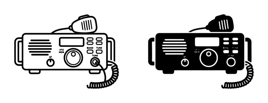 Two-Tone Ham Radio Transceiver Icons, CB Radio Equipment, Communication Device Graphics, Two-Way Radio Set, Broadcast Technology, Vintage Radio Illustration, Modern Radio Design