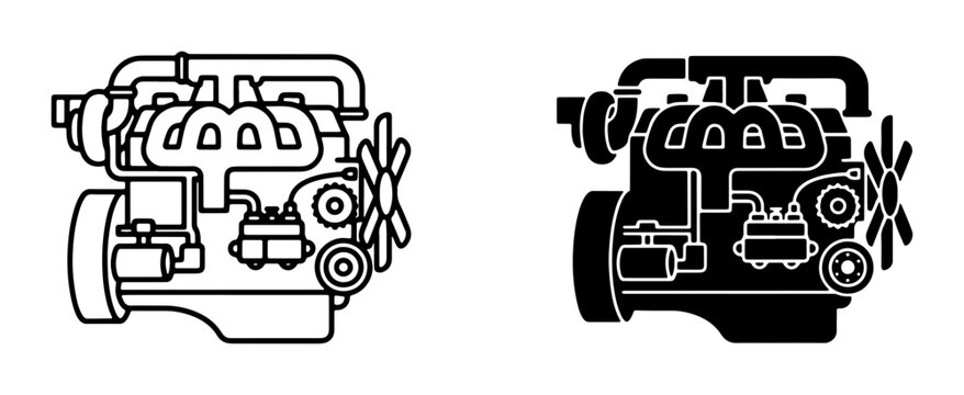 Internal Combustion Engine Vector Icons, Automotive Power Unit Graphics, Mechanical Engineering Components, Vehicle Motor Illustration