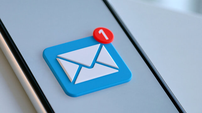 Generic email interface showing envelope icon and unread message indicator on a clean digital screen, email notification system, inbox management, electronic correspondence,