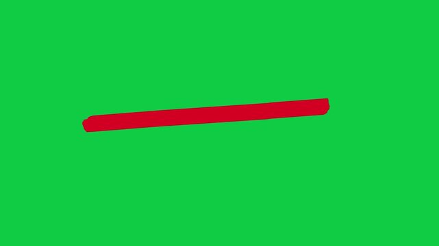 Animated hand drawn red line on green screen background. Red line mark highlight