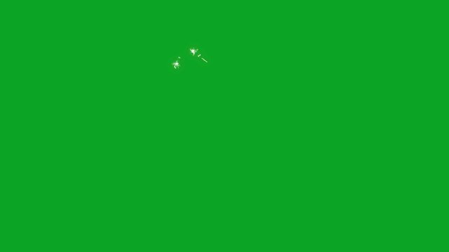 4K sparkling glitter trail, golden dust star twinkle effect animation with blinking cartoon white stars, doodle vector design, alpha channel included, green screen fantasy background.