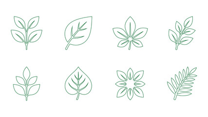 Fototapeta premium Set of green leaf icons, nature and eco symbols, vector graphic illustration.