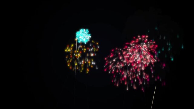 Firework exploding motion with bright sparks in dark night sky during celebration