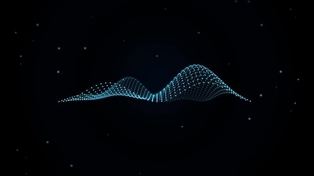 Digital data motion visualization representing a dynamic wave pattern in a dark environment