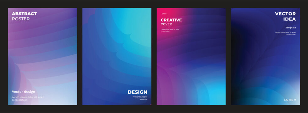 Warm gradient abstract cover templates set. Vector vertical poster and brochure layouts with pink orange geometric waves, circles and soft cream background 