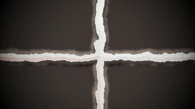 Ripped paper transition overlay animation with torn cross border frame loop