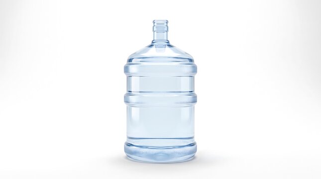 A clean 5 gallon water jug isolated on a bright white background showing refreshing hydration supply