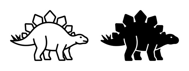 Stegosaurus Dinosaur Icons: Outline and Silhouette, Prehistoric Reptile Vector Graphics for Children's Education and Paleontology Themes © Safik