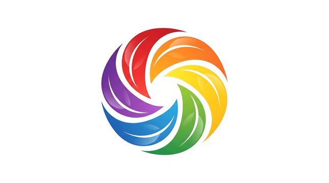 Abstract circular logo icon featuring colorful leaves arranged in a spiral