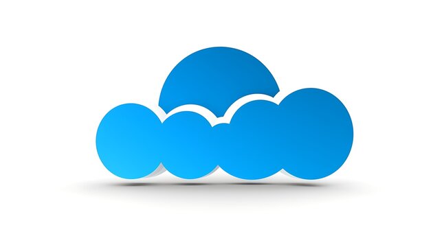 Minimalist blue cloud computing icon designed with overlapping circles for data storage and internet network connection services on white background