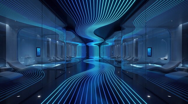 Futuristic Luxury Spa Lounge with Glowing Ambient Neon Lights